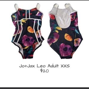 Jo and Jax floral leotard with white boning. Size Adult Extra Extra Small.